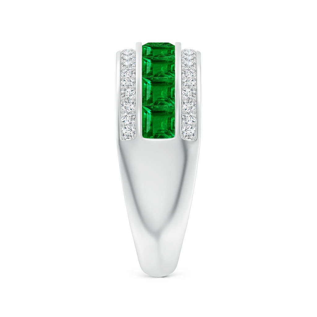 3mm AAAA Channel-Set Square Emerald and Diamond Half Eternity Band in White Gold Side-2