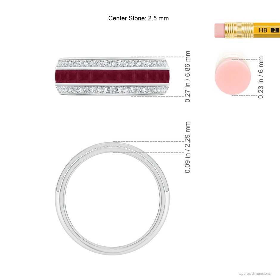 2.5mm A Channel-Set Square Ruby and Diamond Half Eternity Band in P950 Platinum ruler