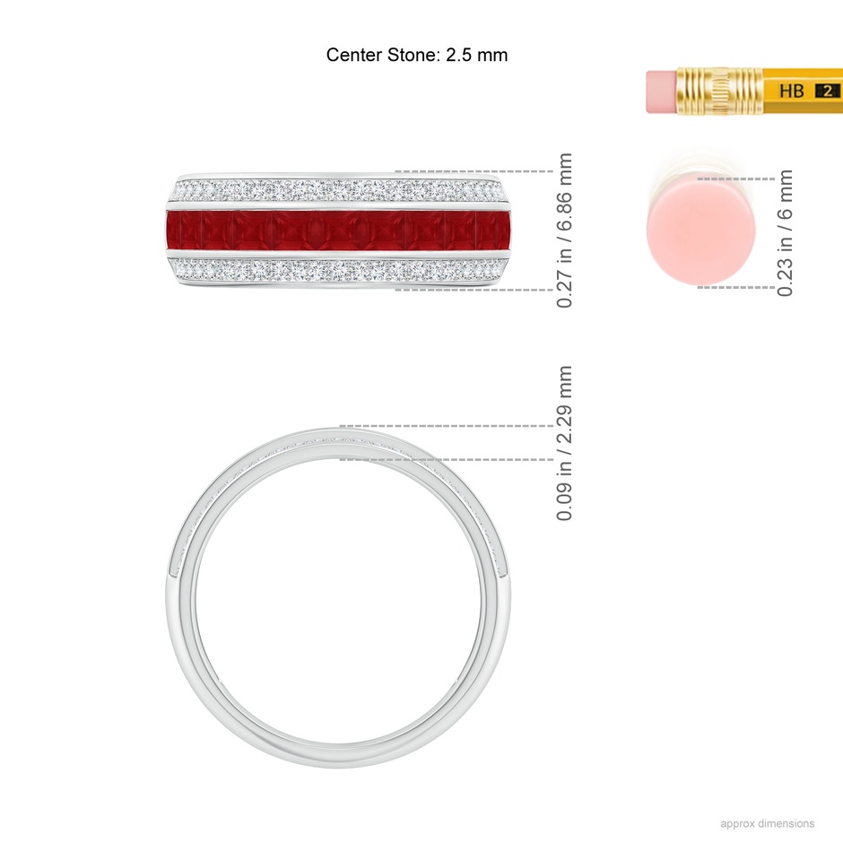 2.5mm AA Channel-Set Square Ruby and Diamond Half Eternity Band in White Gold ruler