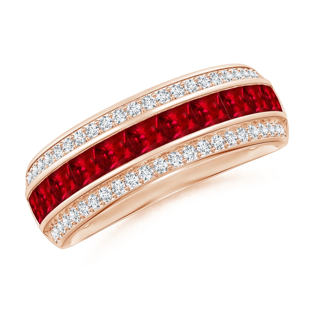 2.5mm AAAA Channel-Set Square Ruby and Diamond Half Eternity Band in Rose Gold