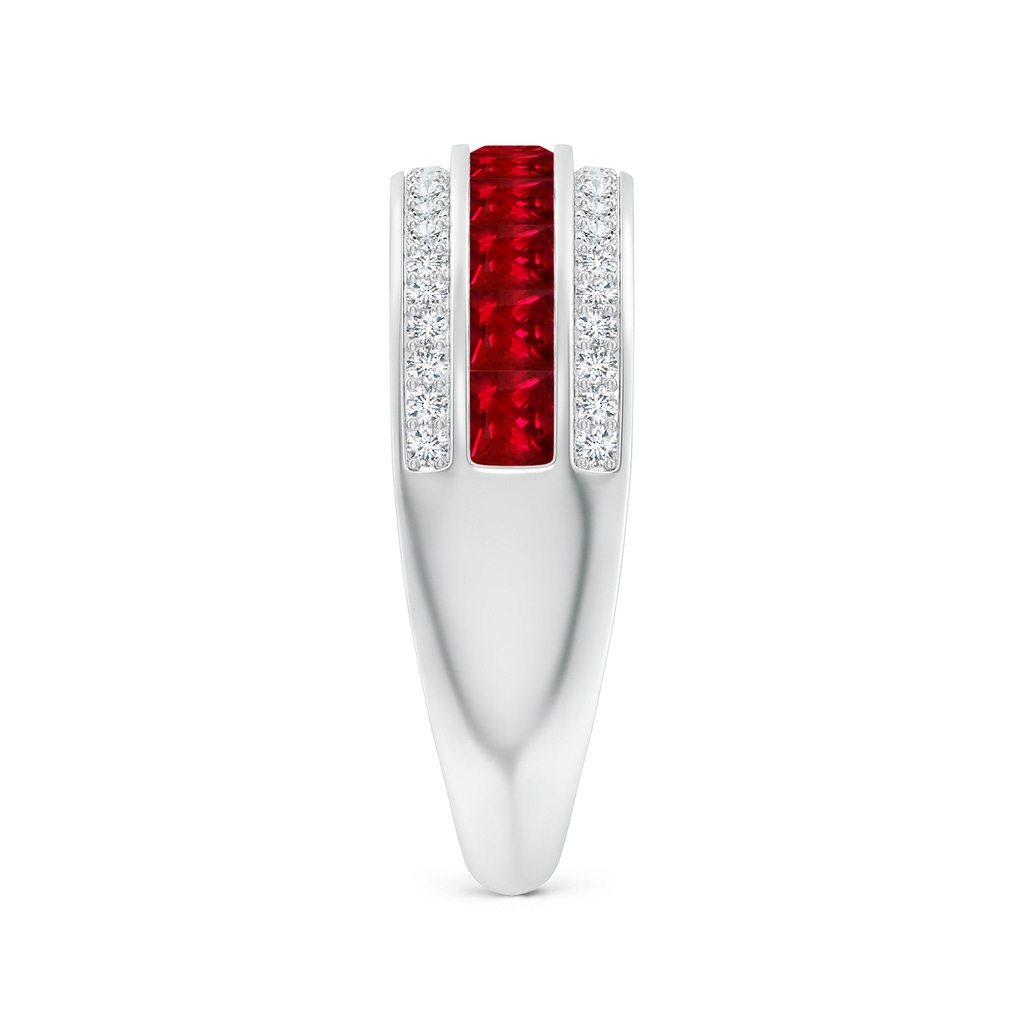 2.5mm AAAA Channel-Set Square Ruby and Diamond Half Eternity Band in White Gold Side-2