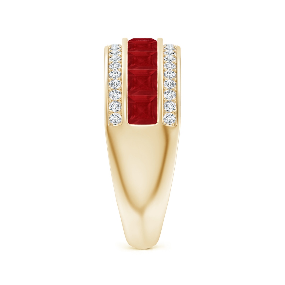 3mm AA Channel-Set Square Ruby and Diamond Half Eternity Band in Yellow Gold side-2