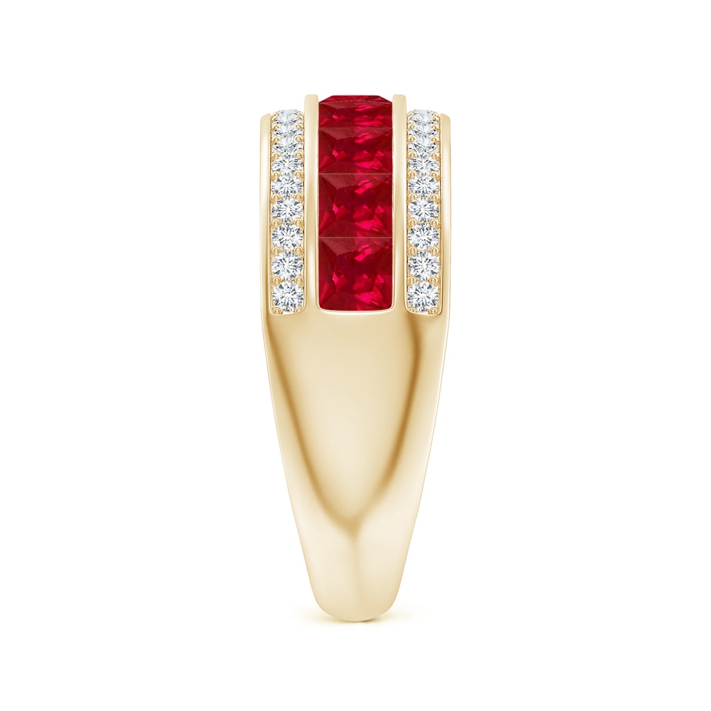 3mm AAA Channel-Set Square Ruby and Diamond Half Eternity Band in Yellow Gold Side-2