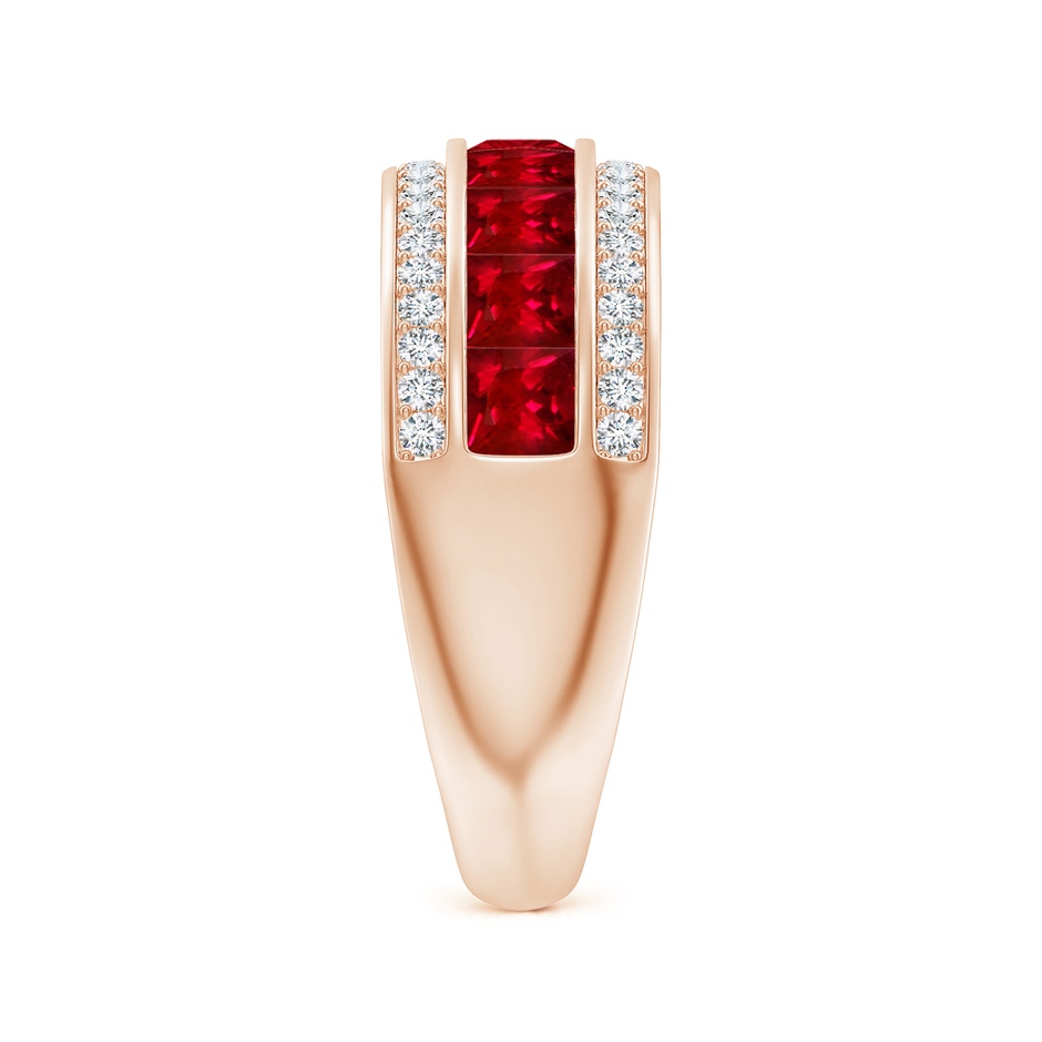 3mm AAAA Channel-Set Square Ruby and Diamond Half Eternity Band in Rose Gold side-2