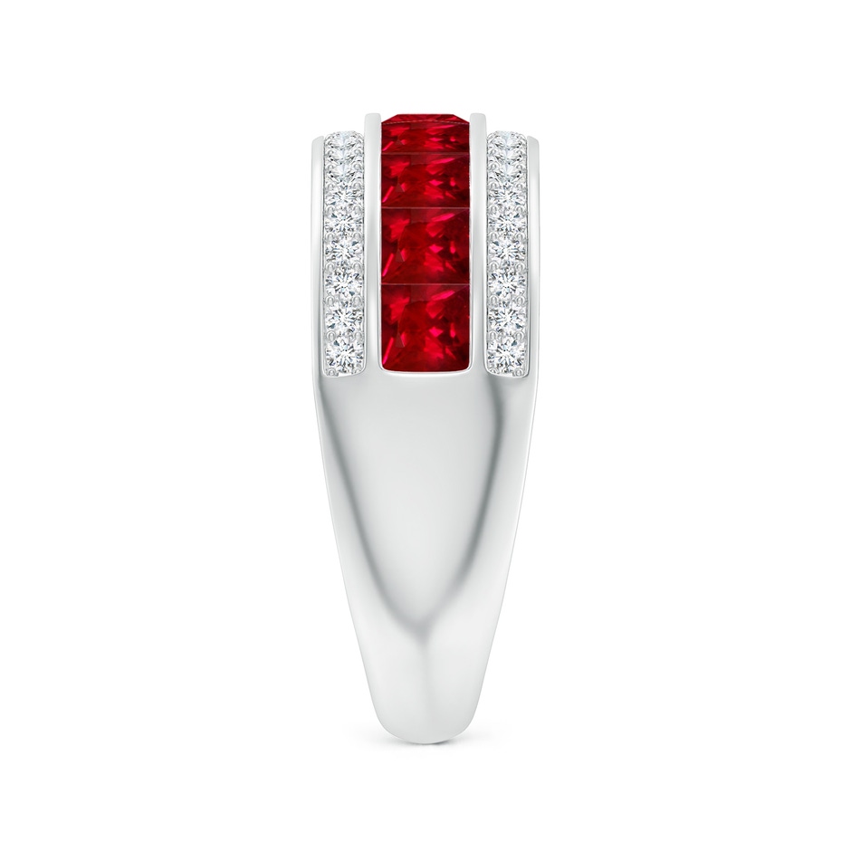 3mm AAAA Channel-Set Square Ruby and Diamond Half Eternity Band in White Gold side-2