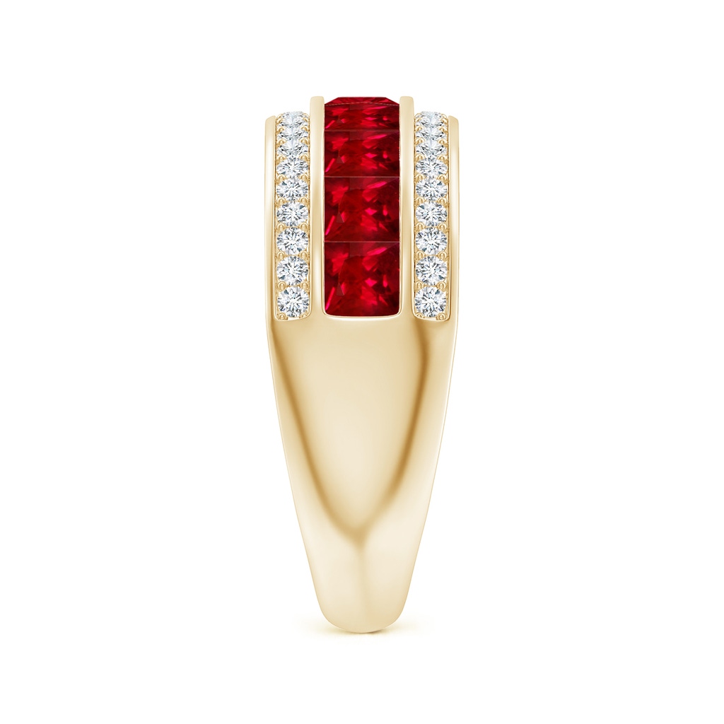 3mm AAAA Channel-Set Square Ruby and Diamond Half Eternity Band in Yellow Gold Side-2