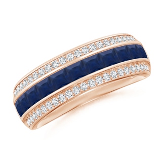 2.5mm A Channel-Set Square Sapphire and Diamond Half Eternity Band in Rose Gold