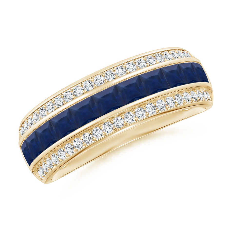 2.5mm A Channel-Set Square Sapphire and Diamond Half Eternity Band in Yellow Gold 
