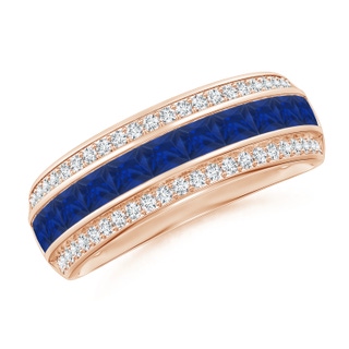 2.5mm AAA Channel-Set Square Sapphire and Diamond Half Eternity Band in 9K Rose Gold