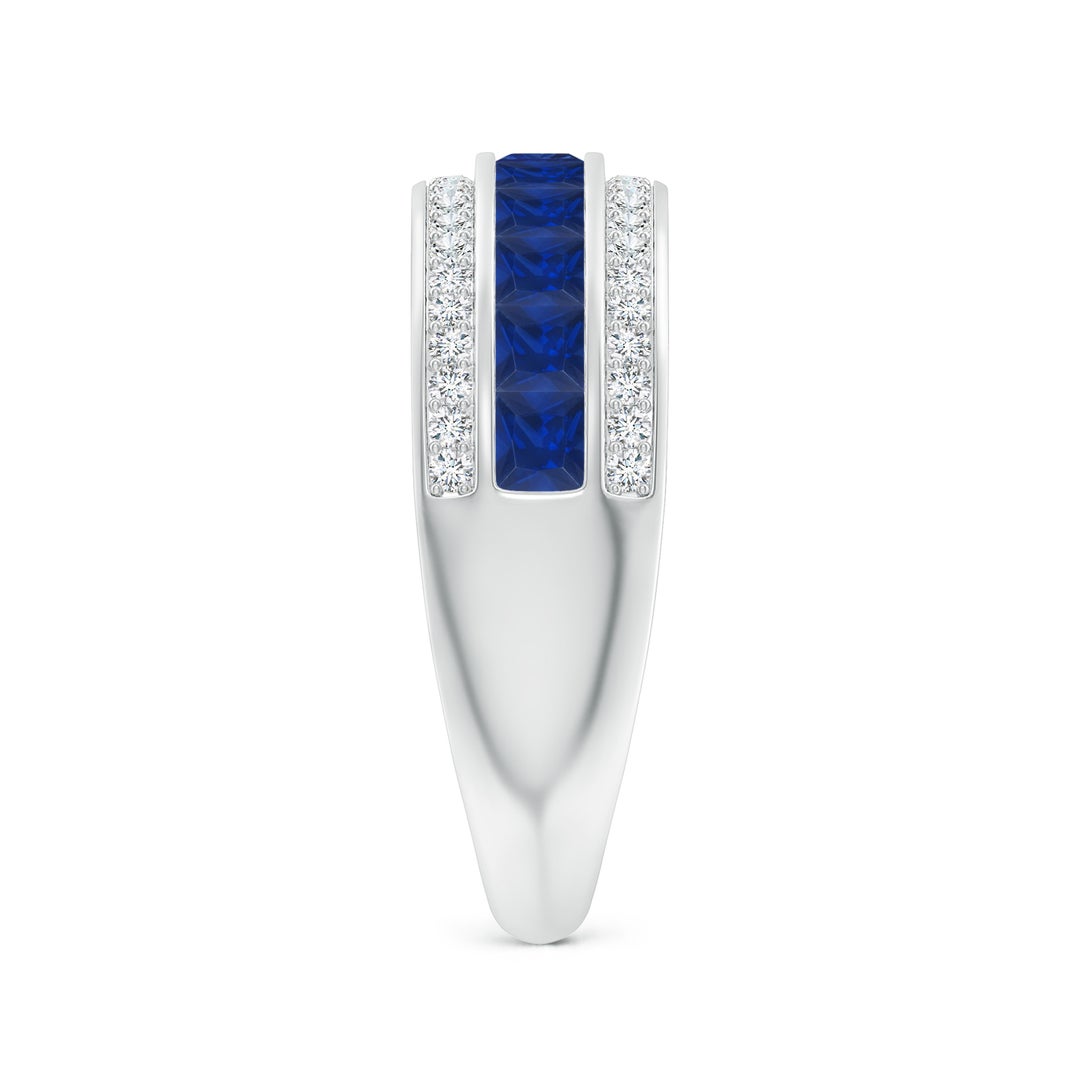 2.5mm AAA Channel-Set Square Sapphire and Diamond Half Eternity Band in White Gold - side 5