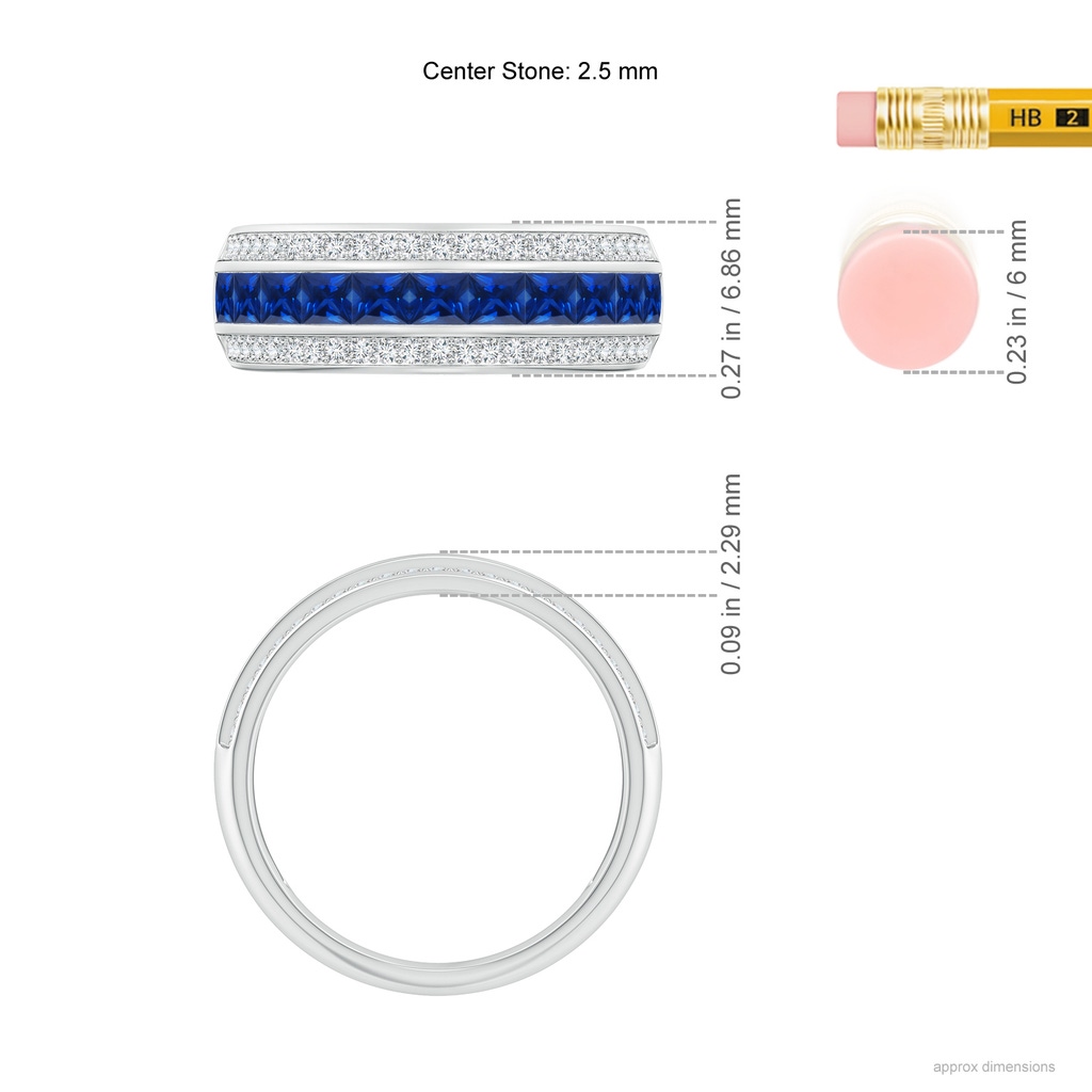 2.5mm AAAA Channel-Set Square Sapphire and Diamond Half Eternity Band in P950 Platinum Ruler