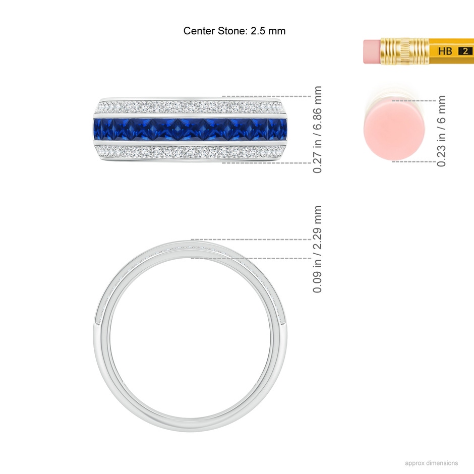 2.5mm AAAA Channel-Set Square Sapphire and Diamond Half Eternity Band in P950 Platinum ruler