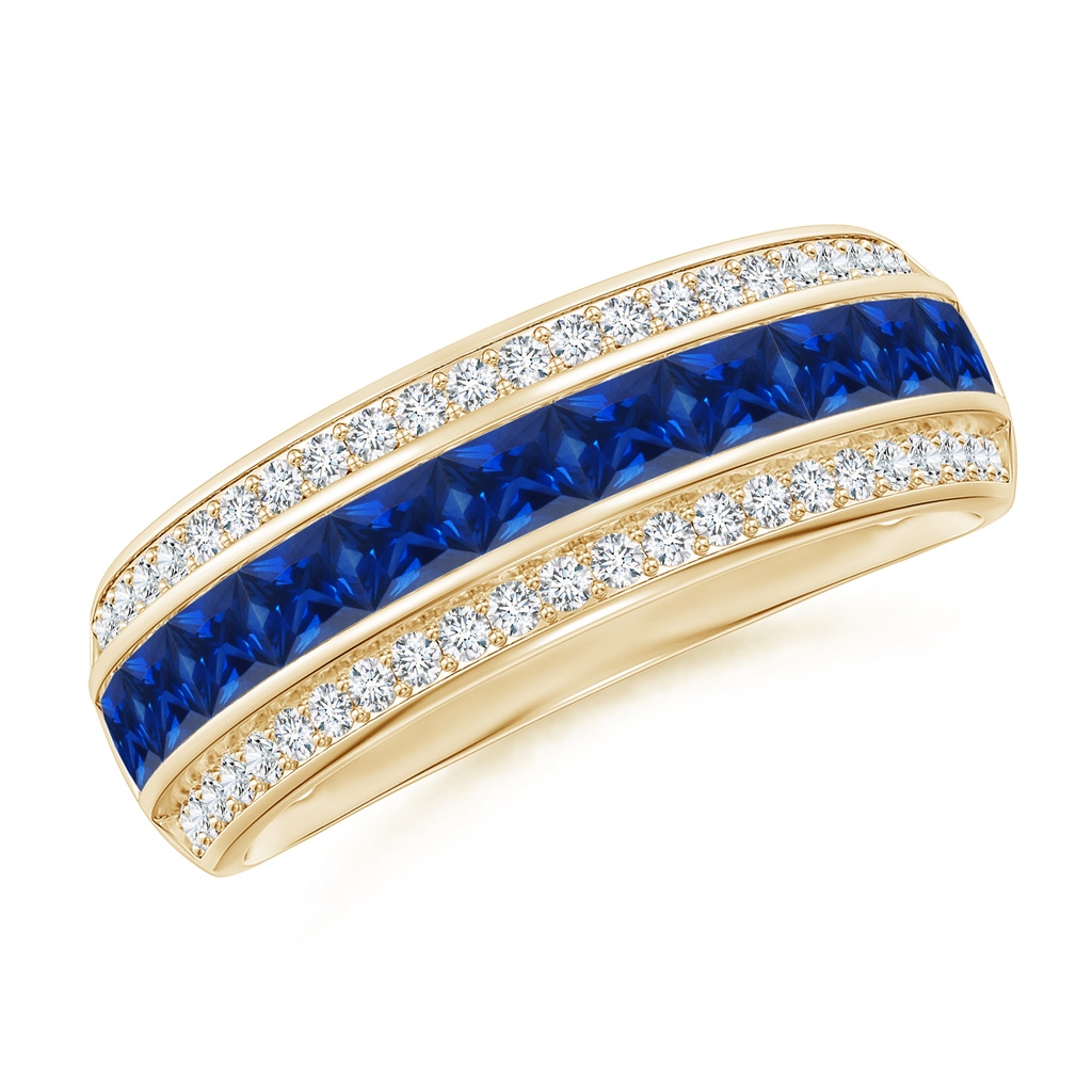 2.5mm AAAA Channel-Set Square Sapphire and Diamond Half Eternity Band in Yellow Gold
