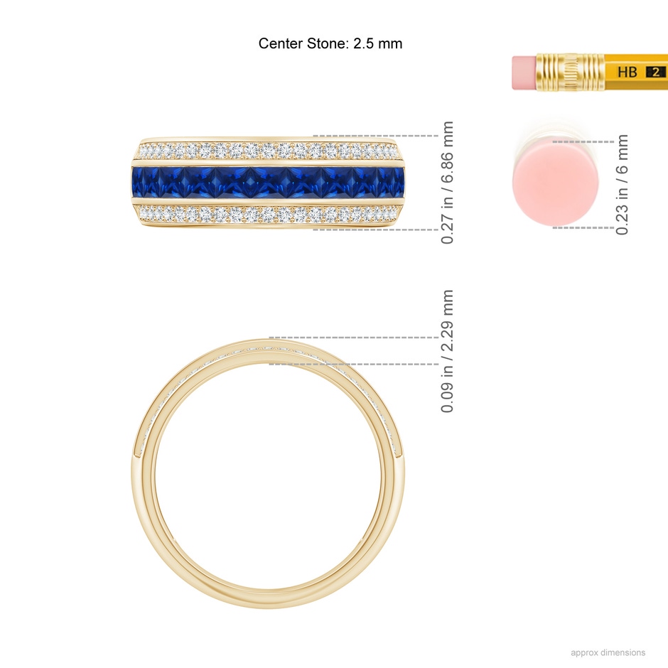 2.5mm AAAA Channel-Set Square Sapphire and Diamond Half Eternity Band in Yellow Gold ruler