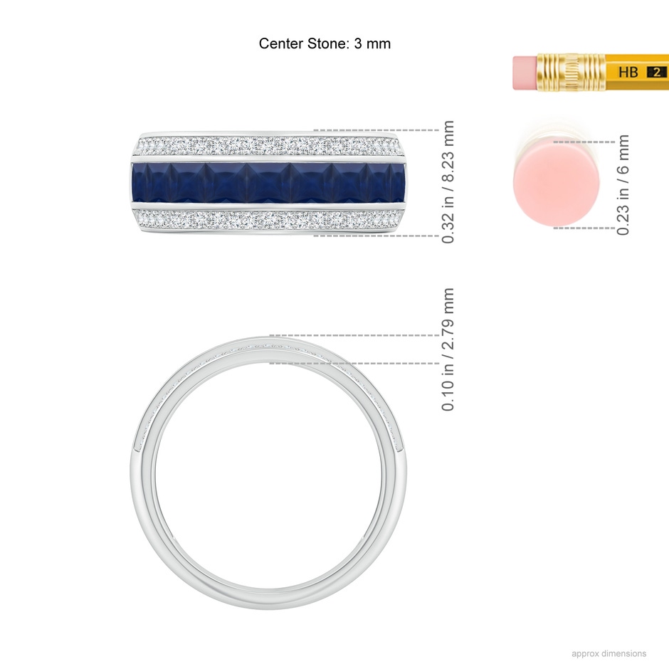 3mm A Channel-Set Square Sapphire and Diamond Half Eternity Band in P950 Platinum ruler