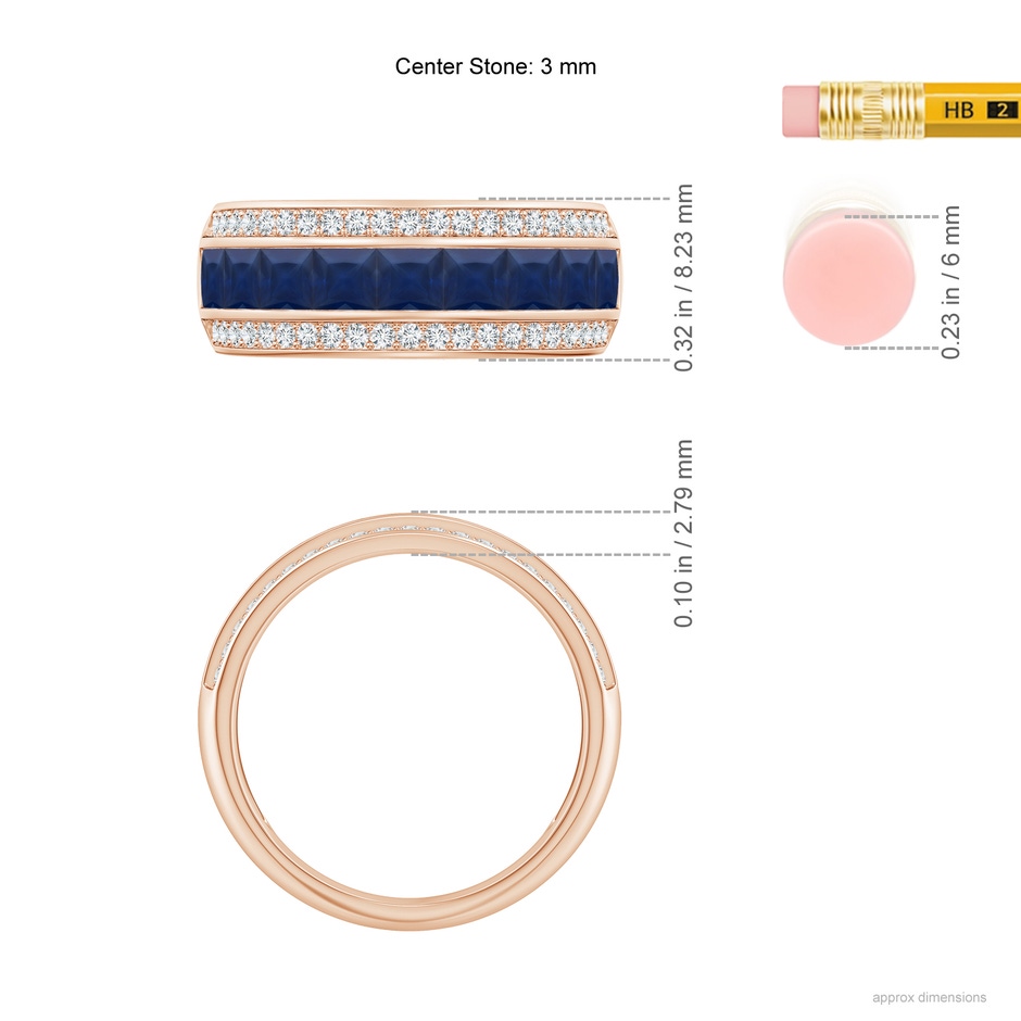 3mm A Channel-Set Square Sapphire and Diamond Half Eternity Band in Rose Gold ruler