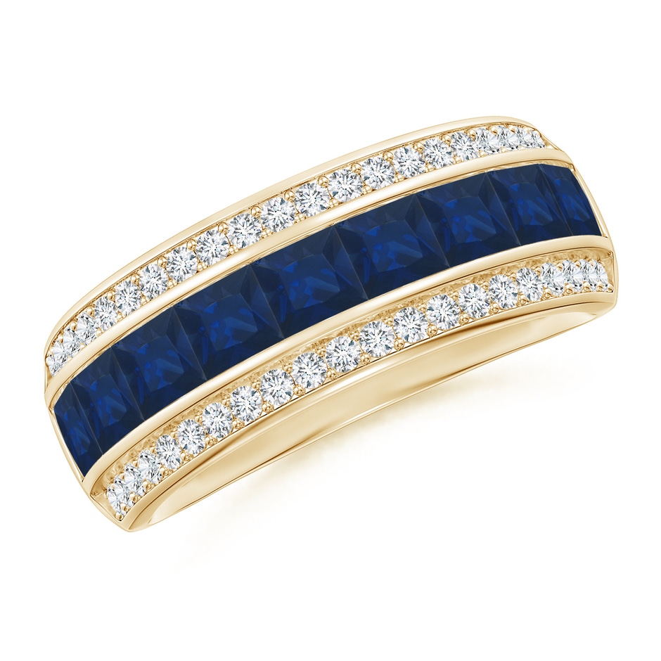3mm AA Channel-Set Square Sapphire and Diamond Half Eternity Band in Yellow Gold 