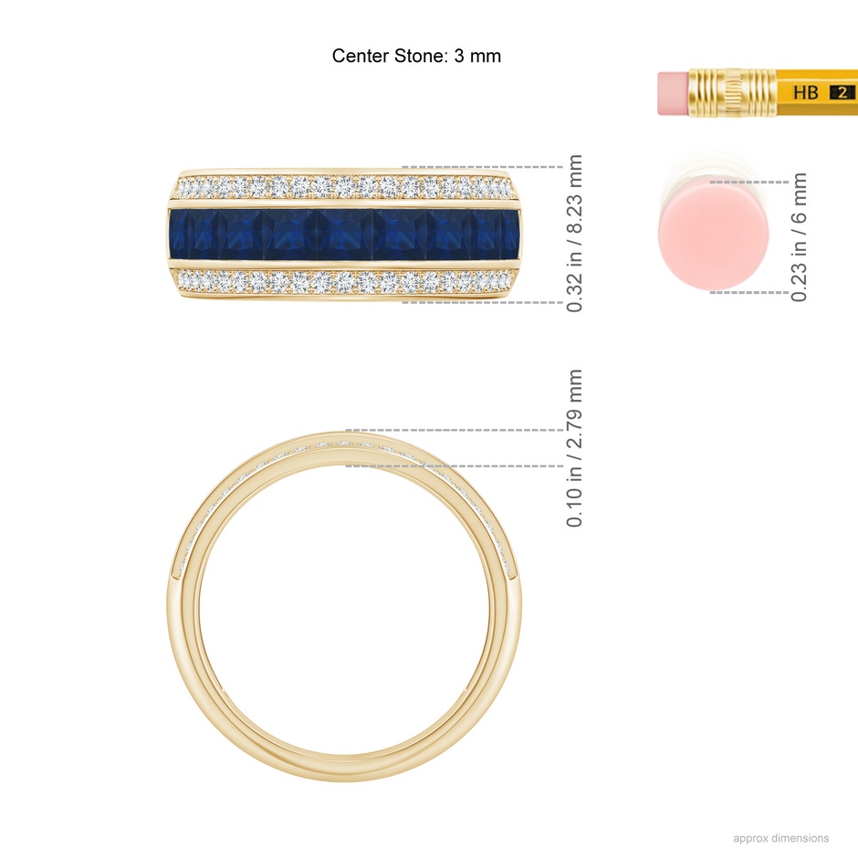 3mm AA Channel-Set Square Sapphire and Diamond Half Eternity Band in Yellow Gold ruler