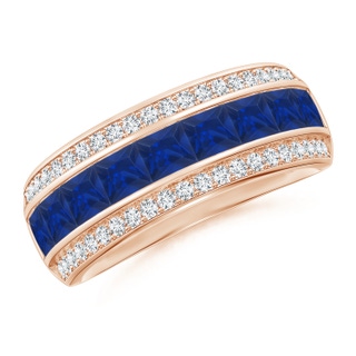 3mm AAA Channel-Set Square Sapphire and Diamond Half Eternity Band in Rose Gold