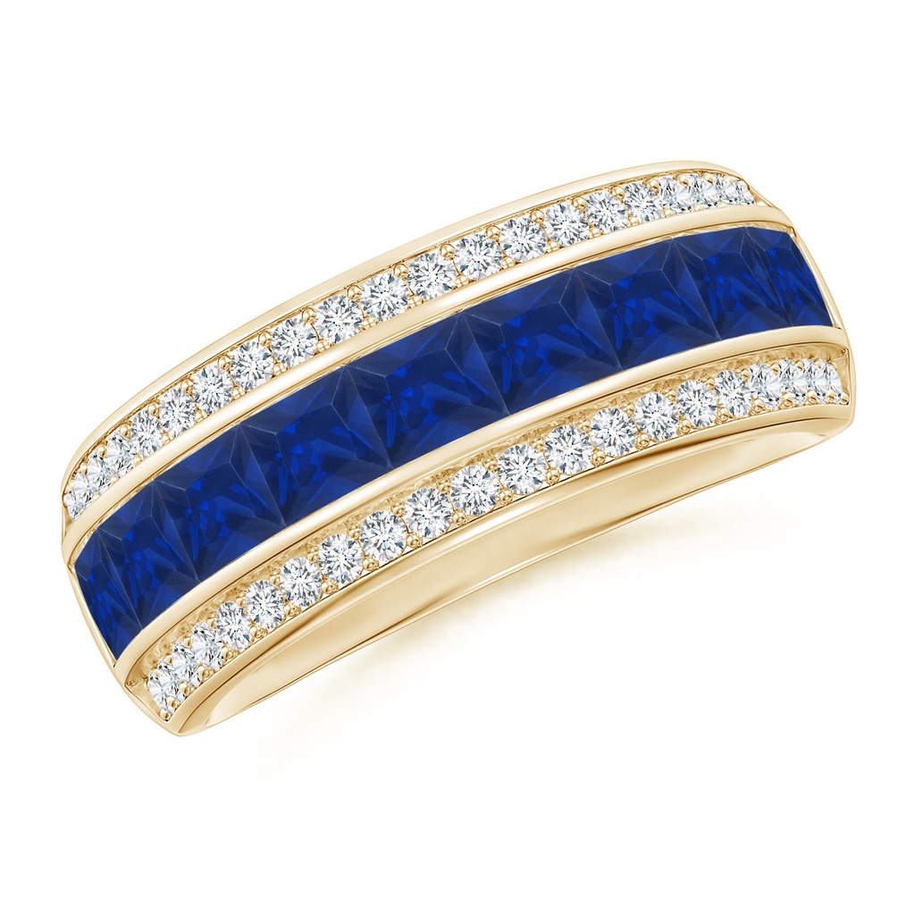 3mm AAA Channel-Set Square Sapphire and Diamond Half Eternity Band in Yellow Gold