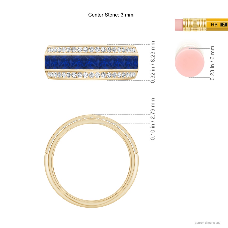 3mm AAA Channel-Set Square Sapphire and Diamond Half Eternity Band in Yellow Gold ruler