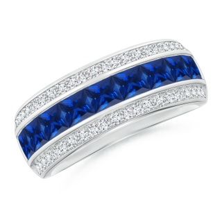 3mm AAAA Channel-Set Square Sapphire and Diamond Half Eternity Band in P950 Platinum