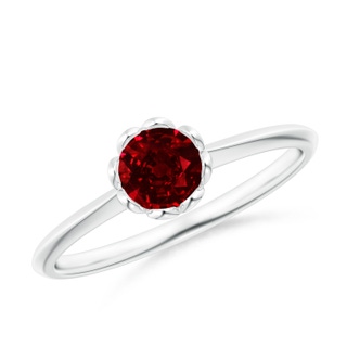 5mm AAAA Classic Bezel-Set Round Ruby Floral Engagement Ring in P950 Platinum