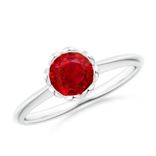 6mm AAA Classic Bezel-Set Round Ruby Floral Engagement Ring in P950 Platinum
