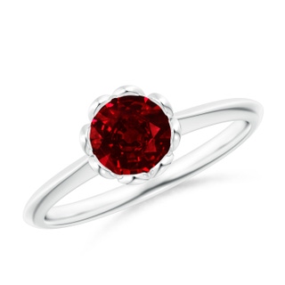 6mm AAAA Classic Bezel-Set Round Ruby Floral Engagement Ring in P950 Platinum