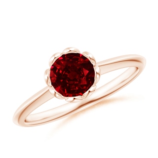 6mm AAAA Classic Bezel-Set Round Ruby Floral Engagement Ring in Rose Gold