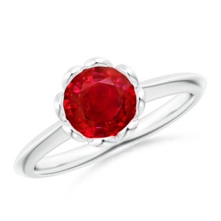 7mm AAA Classic Bezel-Set Round Ruby Floral Engagement Ring in P950 Platinum
