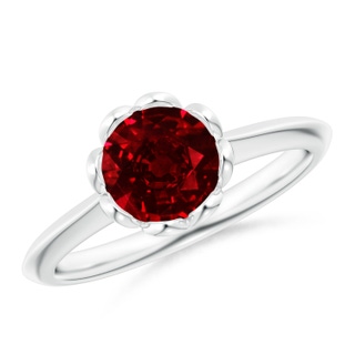 7mm AAAA Classic Bezel-Set Round Ruby Floral Engagement Ring in P950 Platinum