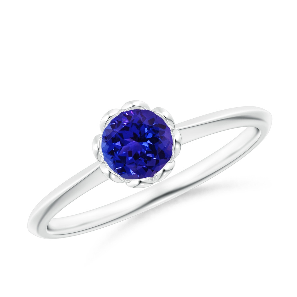 5mm AAAA Classic Bezel-Set Round Tanzanite Floral Engagement Ring in P950 Platinum