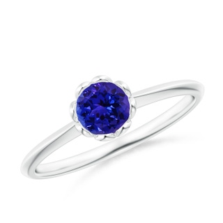 5mm AAAA Classic Bezel-Set Round Tanzanite Floral Engagement Ring in White Gold