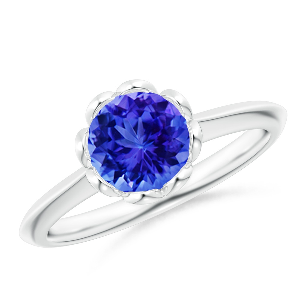 7mm AAA Classic Bezel-Set Round Tanzanite Floral Engagement Ring in White Gold