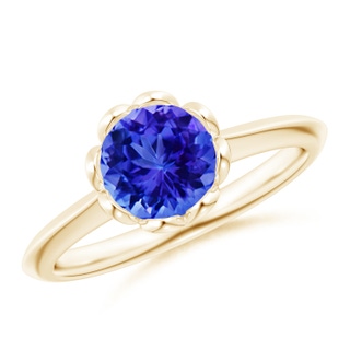 7mm AAA Classic Bezel-Set Round Tanzanite Floral Engagement Ring in Yellow Gold