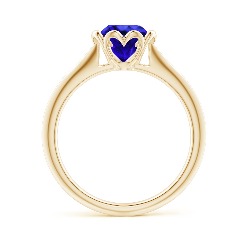7mm AAA Classic Bezel-Set Round Tanzanite Floral Engagement Ring in Yellow Gold Side 1