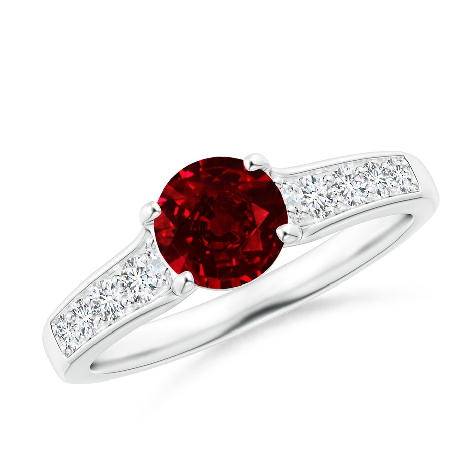 6mm Lab-Grown Round Ruby Tapered Shank Solitaire Engagement Ring in P950 Platinum 