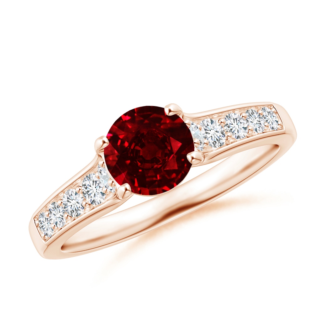 6mm AAAA Round Ruby Tapered Shank Solitaire Engagement Ring in Rose Gold