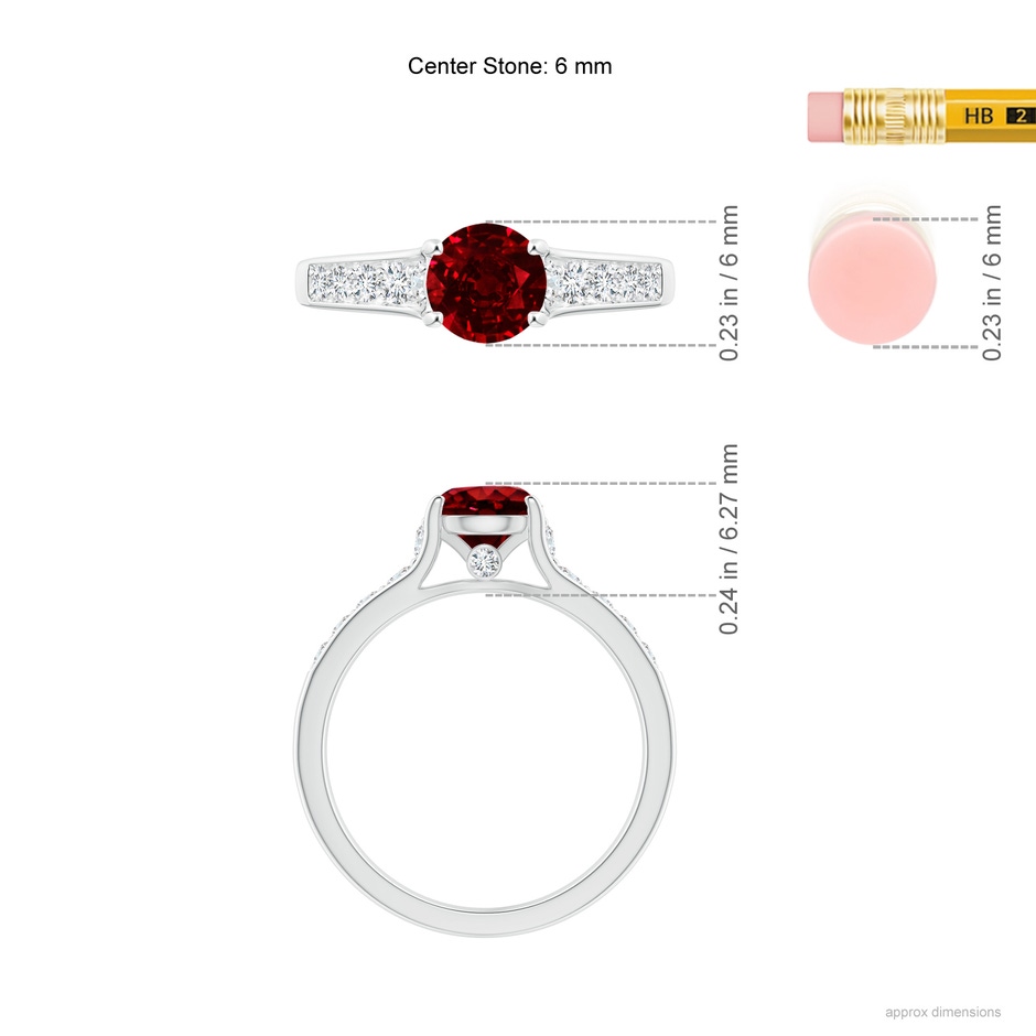 6mm Lab-Grown Round Ruby Tapered Shank Solitaire Engagement Ring in White Gold ruler
