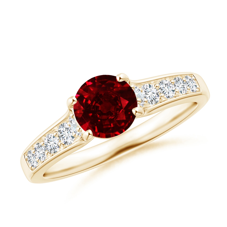 6mm Lab-Grown Round Ruby Tapered Shank Solitaire Engagement Ring in Yellow Gold 