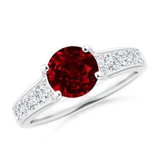 7mm AAAA Round Ruby Tapered Shank Solitaire Engagement Ring in P950 Platinum