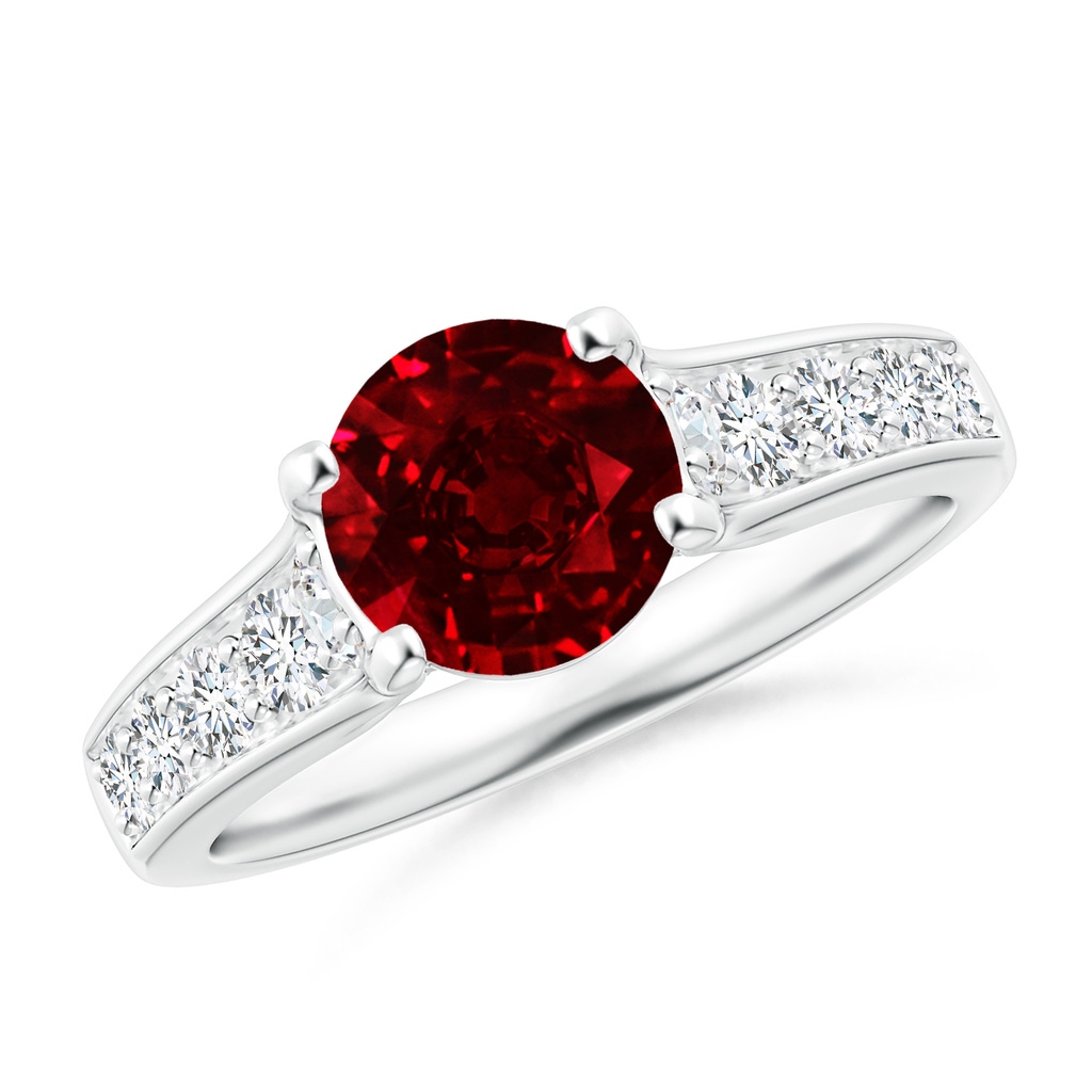 7mm Lab-Grown Round Ruby Tapered Shank Solitaire Engagement Ring in White Gold