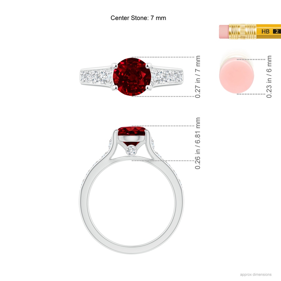 7mm Lab-Grown Round Ruby Tapered Shank Solitaire Engagement Ring in White Gold ruler