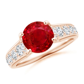8mm AAA Round Ruby Tapered Shank Solitaire Engagement Ring in Rose Gold
