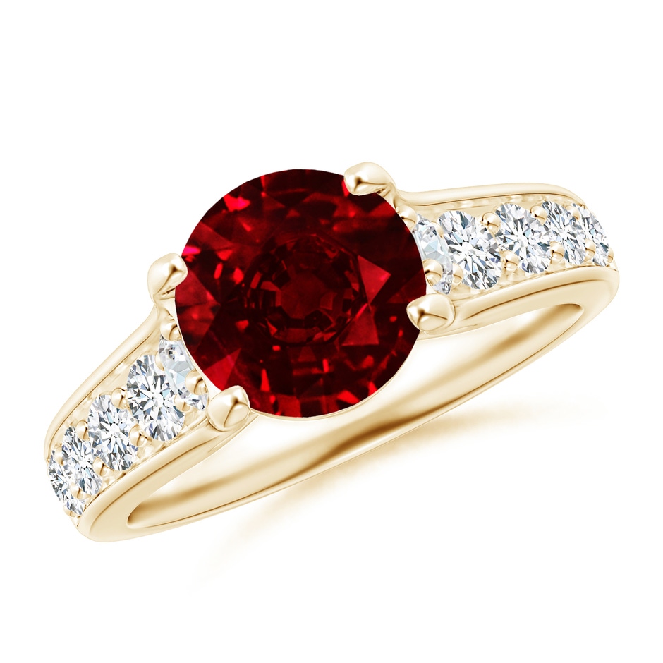 8mm Lab-Grown Round Ruby Tapered Shank Solitaire Engagement Ring in Yellow Gold 