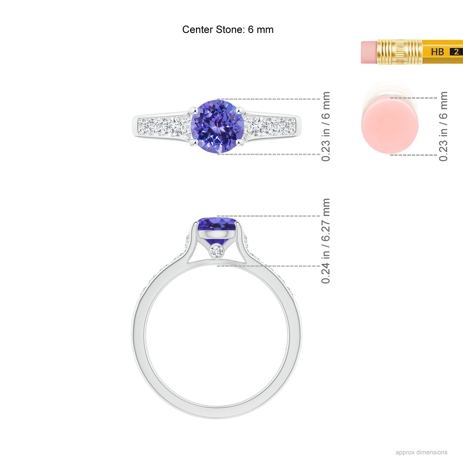 6mm AA Round Tanzanite Tapered Shank Solitaire Engagement Ring in P950 Platinum ruler