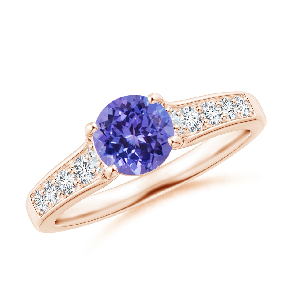 6mm AA Round Tanzanite Tapered Shank Solitaire Engagement Ring in Rose Gold 