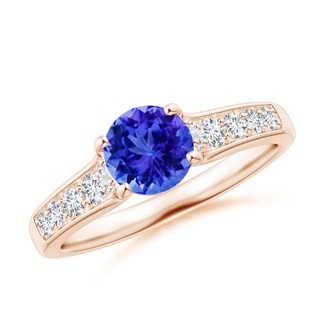 6mm AAA Round Tanzanite Tapered Shank Solitaire Engagement Ring in Rose Gold
