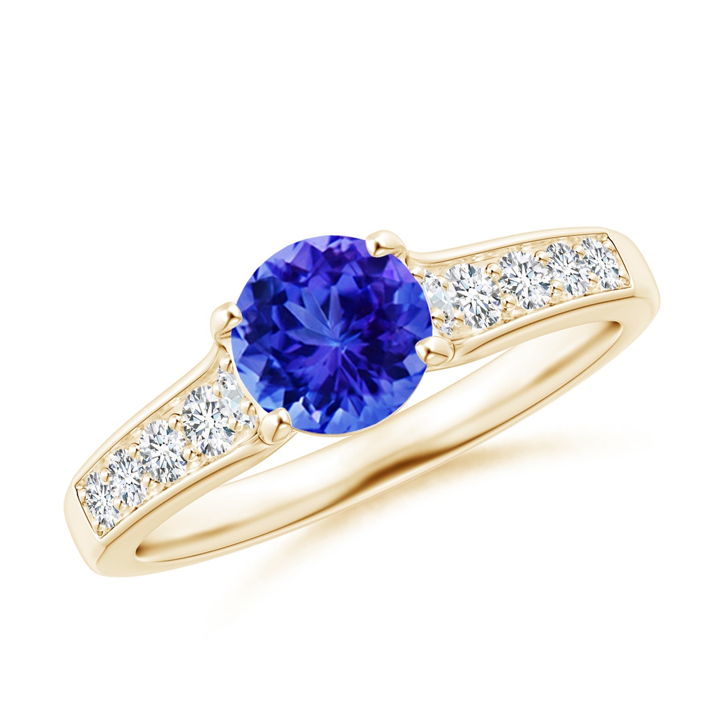 6mm AAA Round Tanzanite Tapered Shank Solitaire Engagement Ring in Yellow Gold